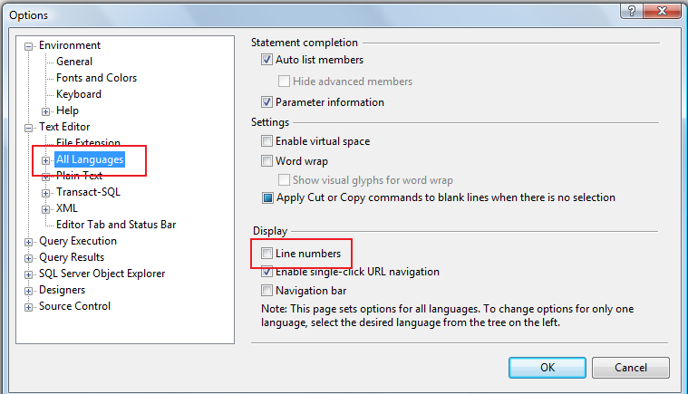 Line Number Options