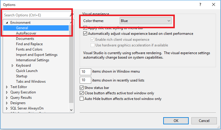 SQL Server Management Studio Dark Theme Options